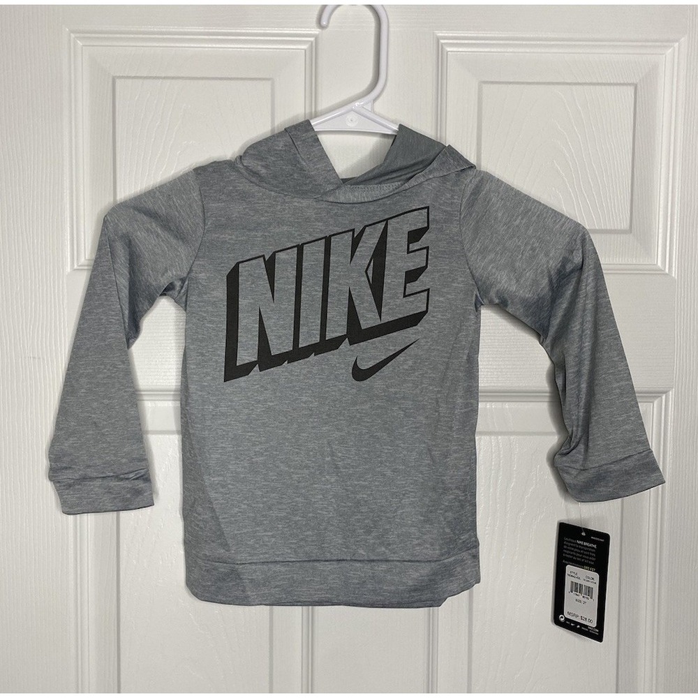 Nike Toddler Boys Dri Fit Pullover Lightweight Athletic Hoodie‎ Grey 2T New